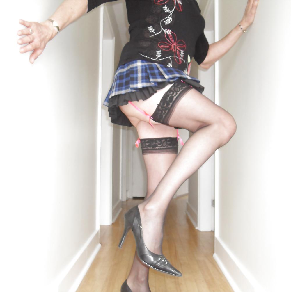 14P Blue tartan mini skirted Slut.