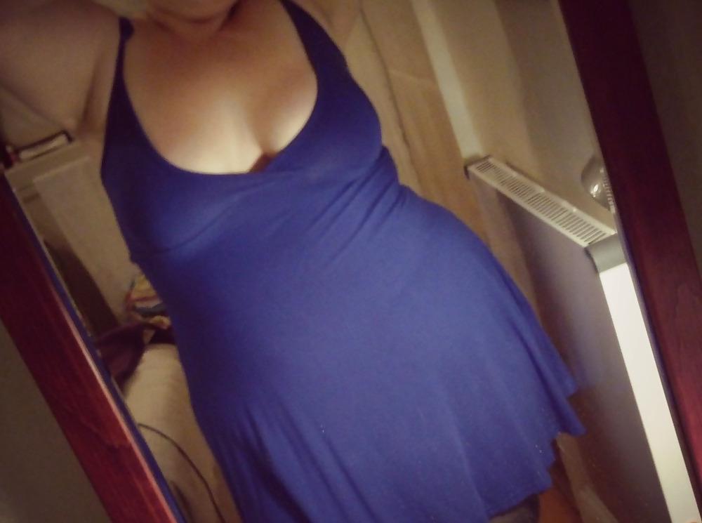 6P Me showing off my blue dress and what's beneath it.