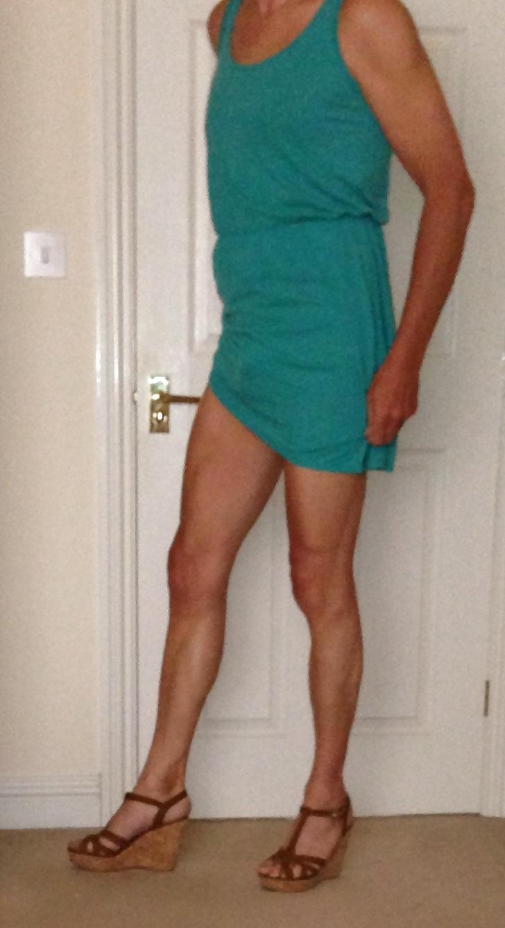 4P New green dress and sexy legs and shoes