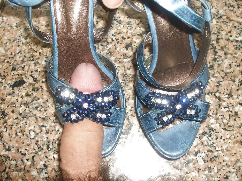 14P Blue and red sandals with my cock