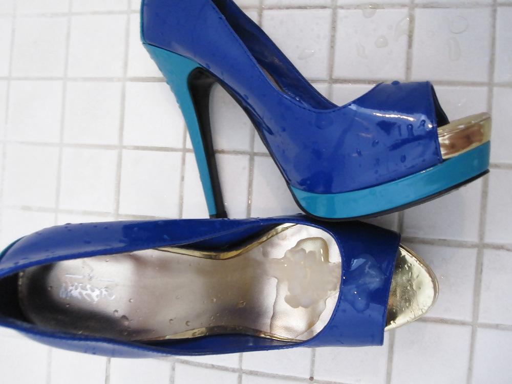 25P Blue Mossimo High Heel Peep Toe Shoes Cummed #2