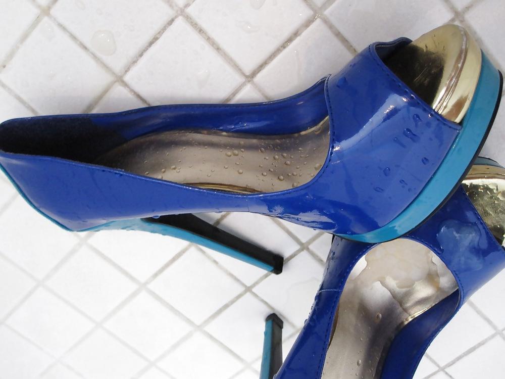 25P Blue Mossimo High Heel Peep Toe Shoes Cummed #2