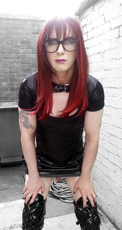 23P Tranny Pretty Kitty - slutty wet look dress