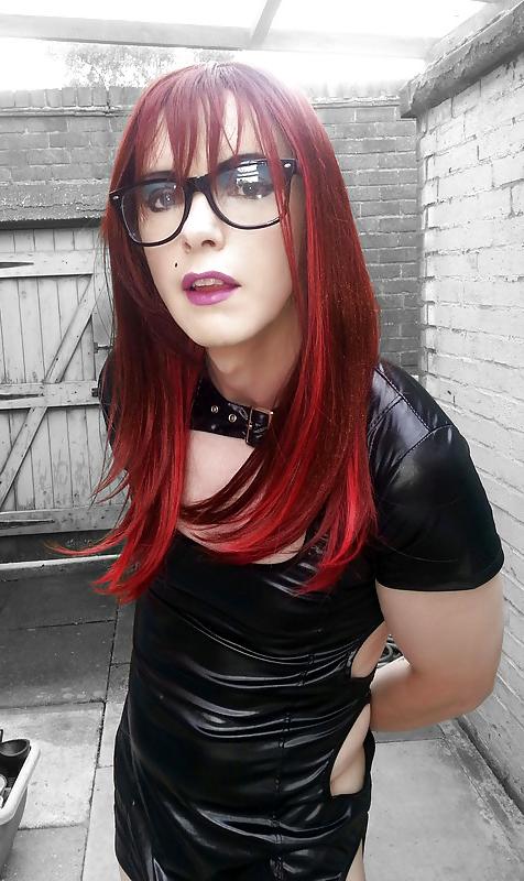 23P Tranny Pretty Kitty - slutty wet look dress