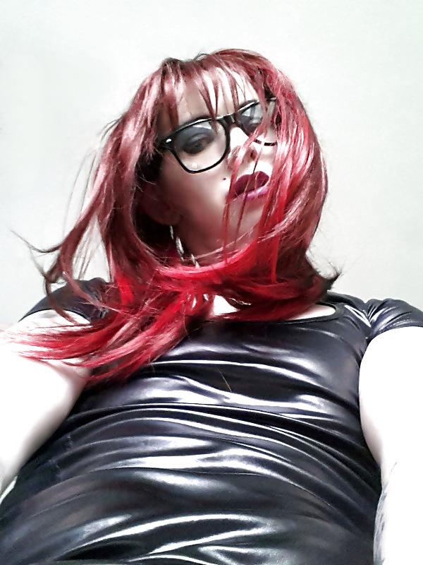 23P Tranny Pretty Kitty - slutty wet look dress