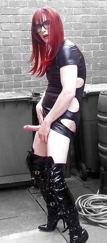 23P Tranny Pretty Kitty - slutty wet look dress