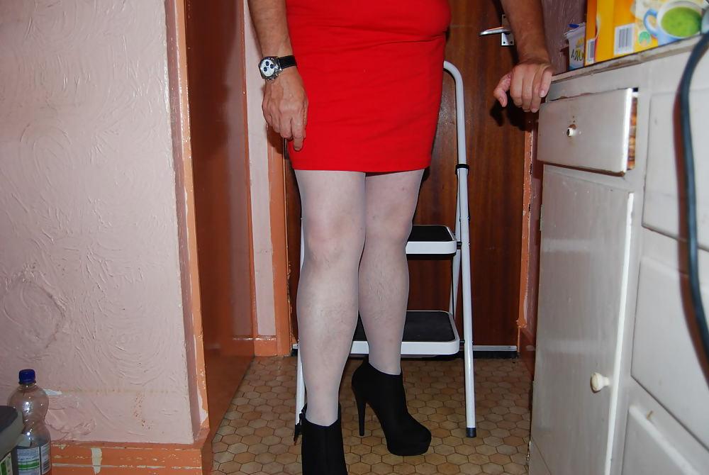 18P New outfit- red dress and hi heel ankle boots2