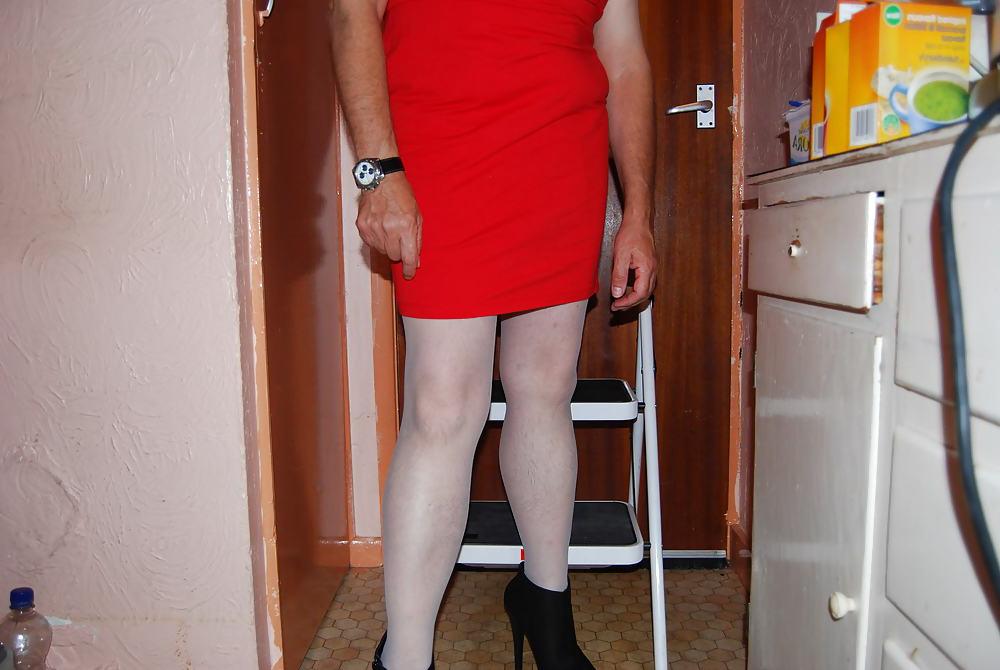 18P New outfit- red dress and hi heel ankle boots2