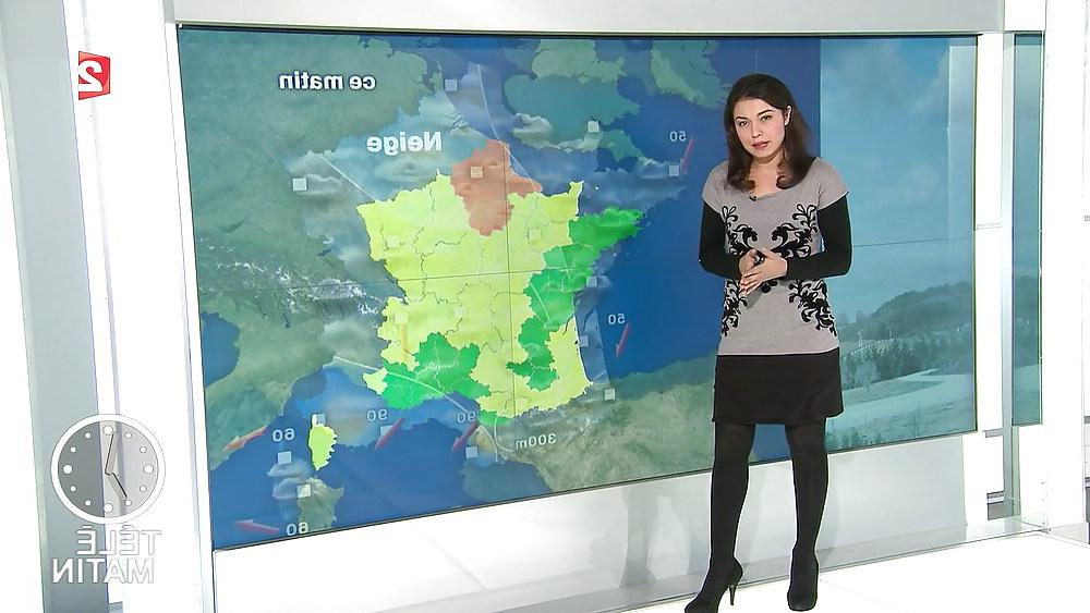6P French nylon pantyhose weather girl Anais