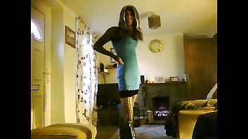 14P Crossdresser in blue minidress