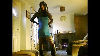 14P Crossdresser in blue minidress