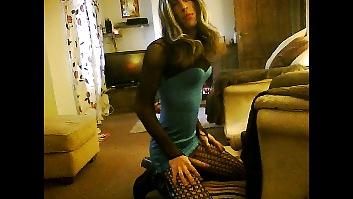 14P Crossdresser in blue minidress