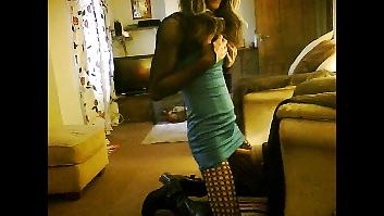 14P Crossdresser in blue minidress