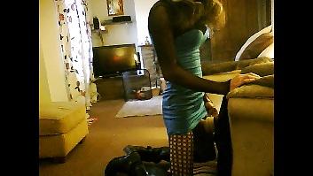 14P Crossdresser in blue minidress
