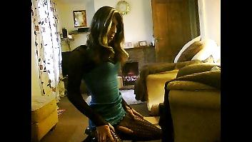 14P Crossdresser in blue minidress