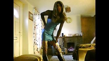 14P Crossdresser in blue minidress