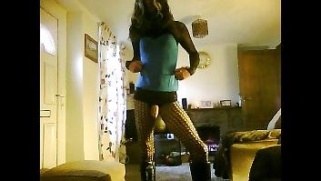 14P Crossdresser in blue minidress