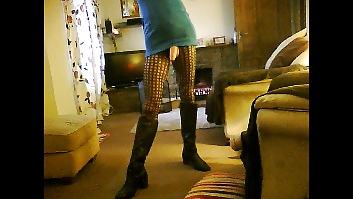 14P Crossdresser in blue minidress