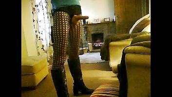 14P Crossdresser in blue minidress