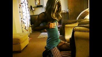 14P Crossdresser in blue minidress