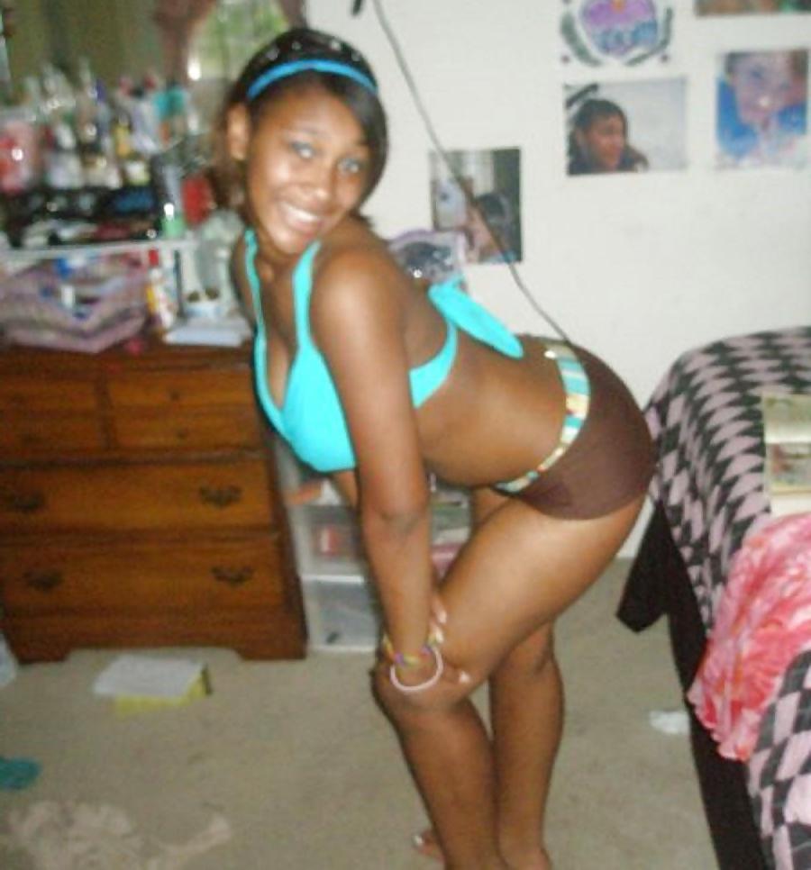 12P Pretty Ebony Teen In Bedroom Showing Huge Tits