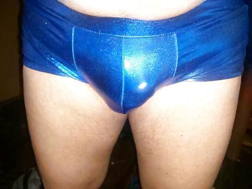 10P Wearing my wife's favorite blue satin briefs