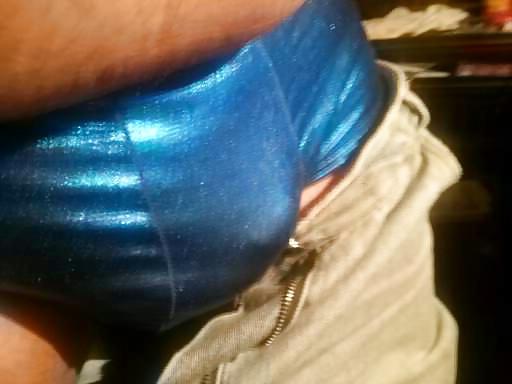 10P Wearing my wife's favorite blue satin briefs