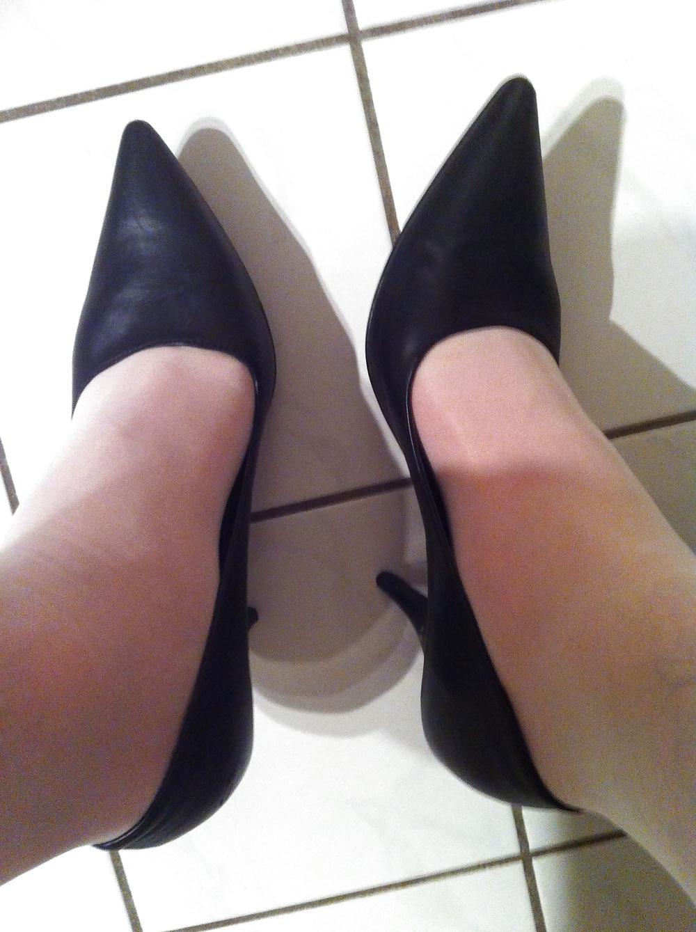 6P White and blue Stockings in High Heels