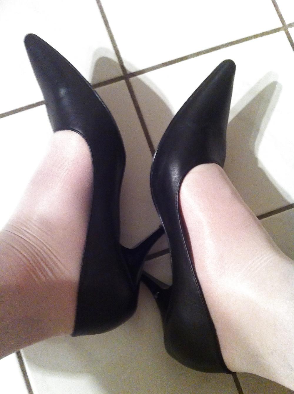 6P White and blue Stockings in High Heels