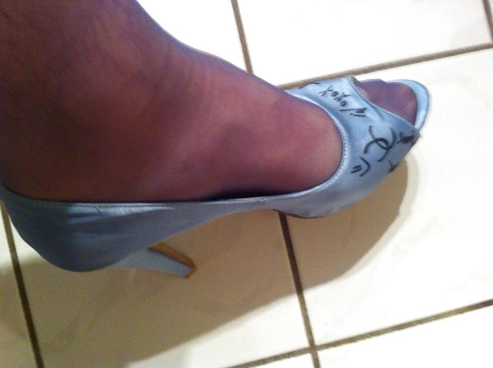 6P White and blue Stockings in High Heels