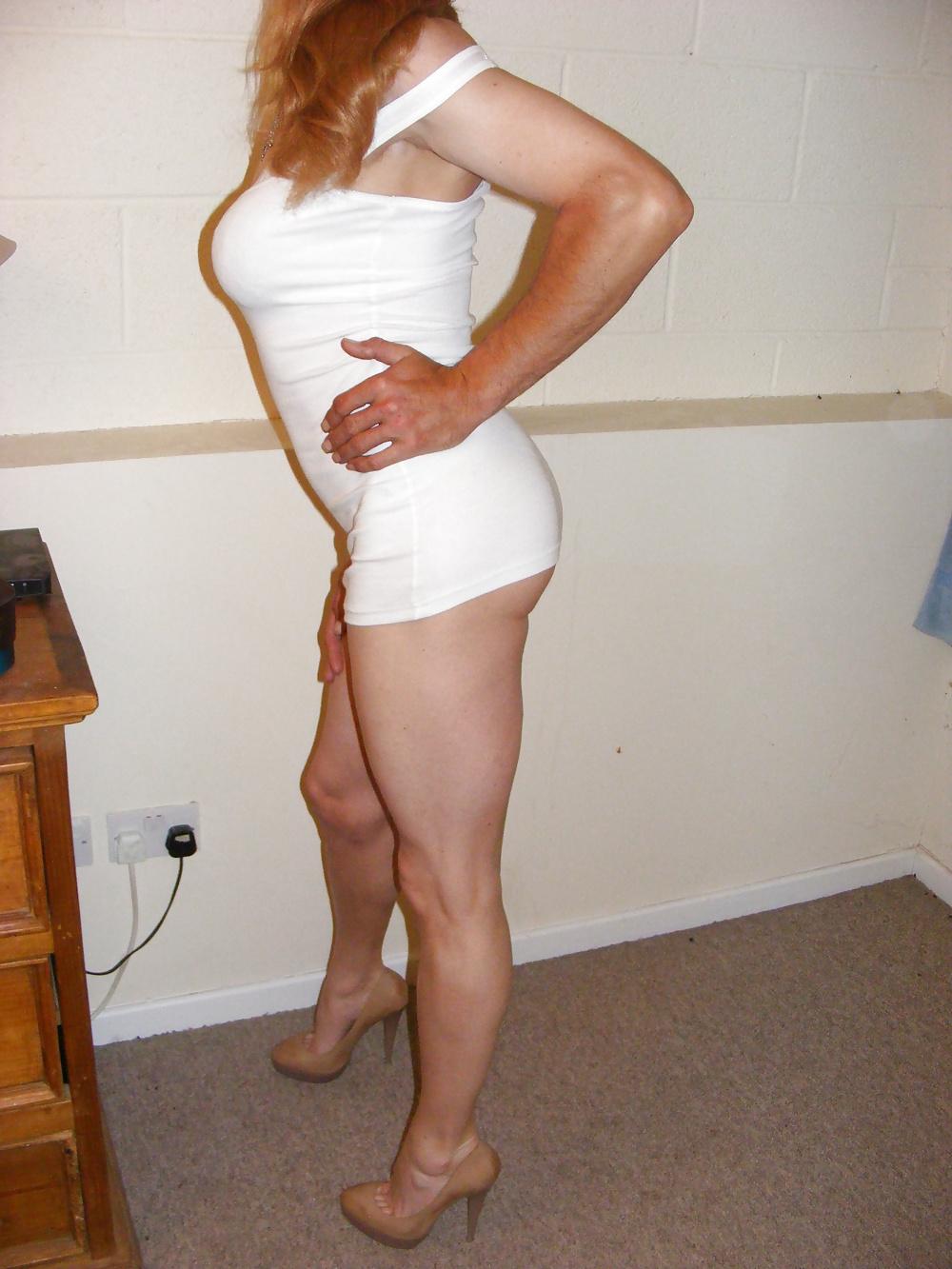 25P White dress, hot heels and a big dildo