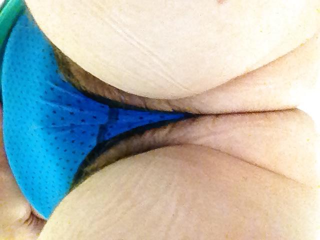 8P Showing off blue & black panties at work