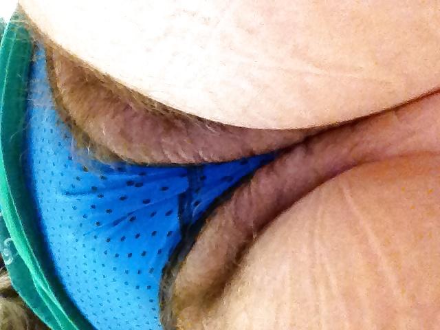 8P Showing off blue & black panties at work