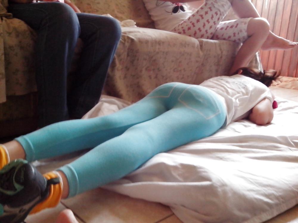 19P My sist in law in blue tights