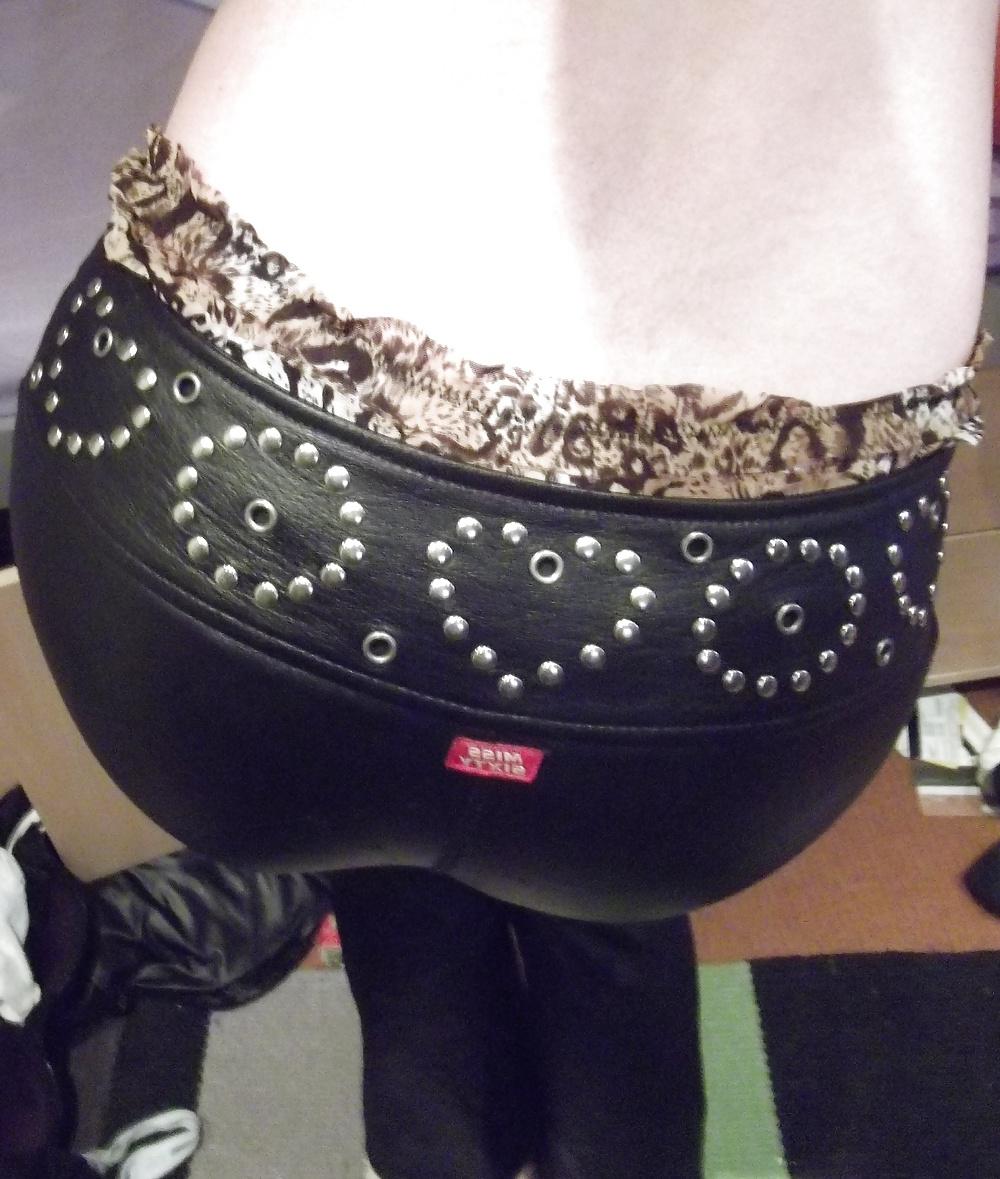 13P Cross dressing in shiny dress and leather trousers