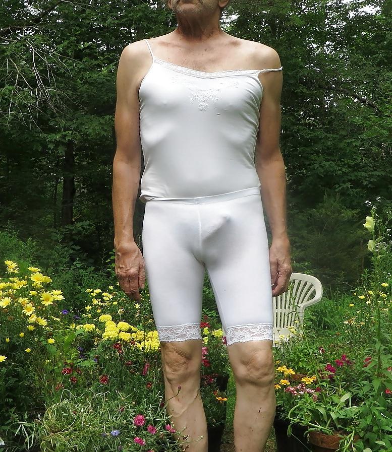 7P Cross dressing slut in his white, lacy whore outfit.