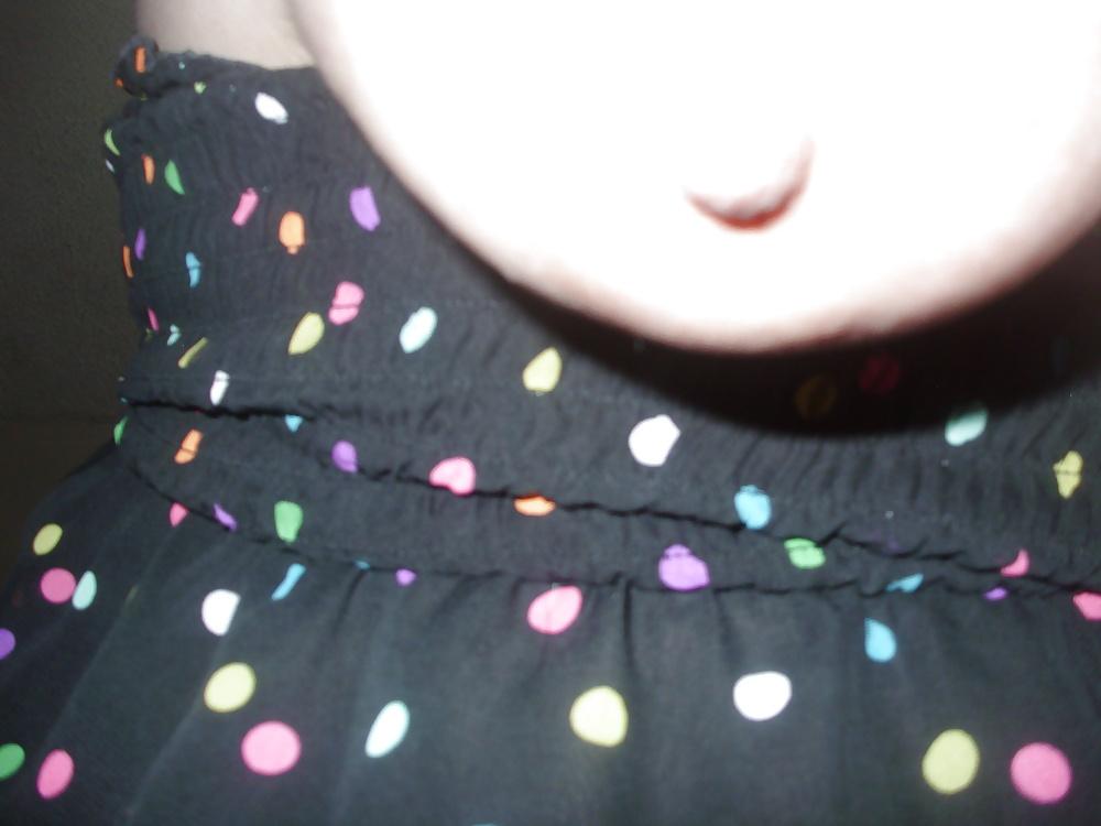 22P Polka dot dress outdoor flash, upskirt, smoken, an feet.