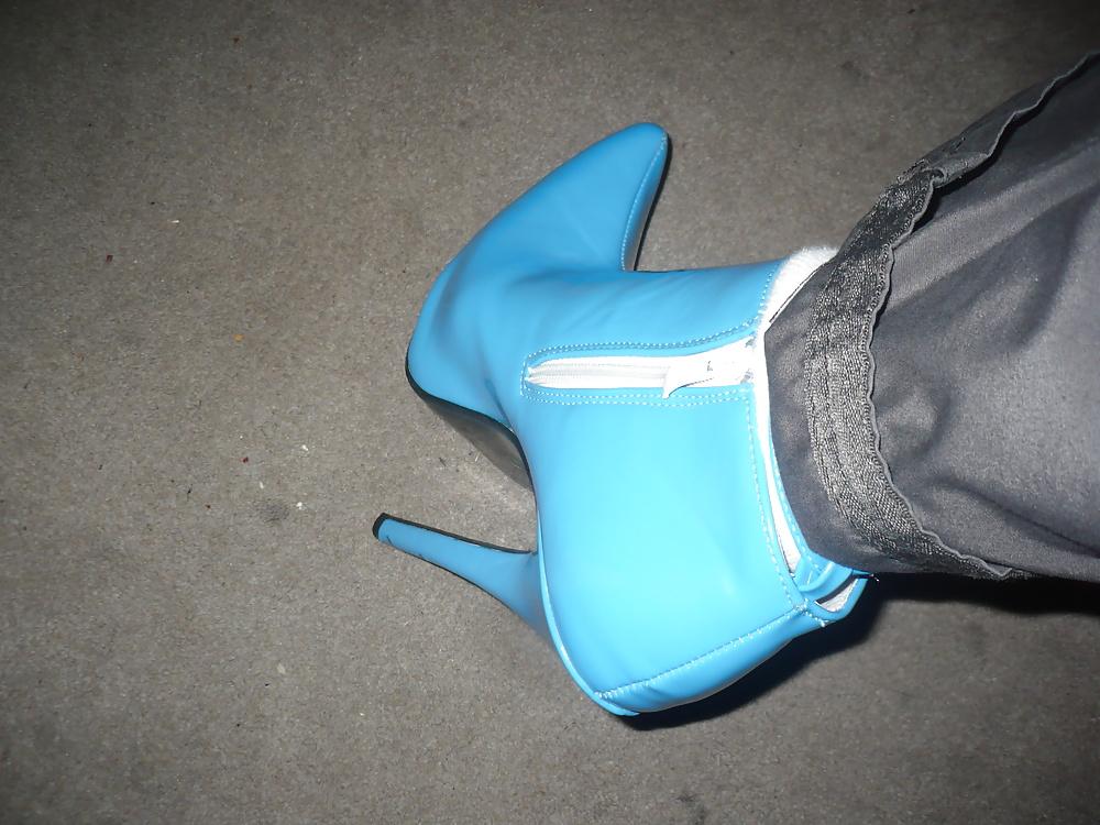 7P 7 inch blue ankle boots with ankle strap