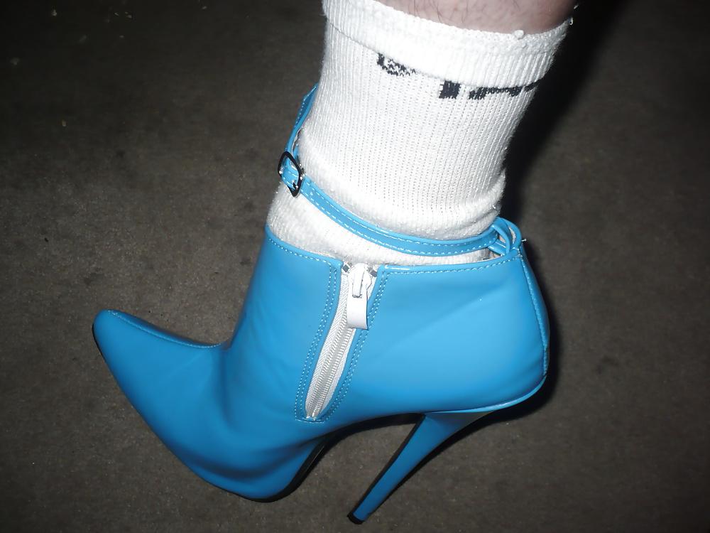 7P 7 inch blue ankle boots with ankle strap