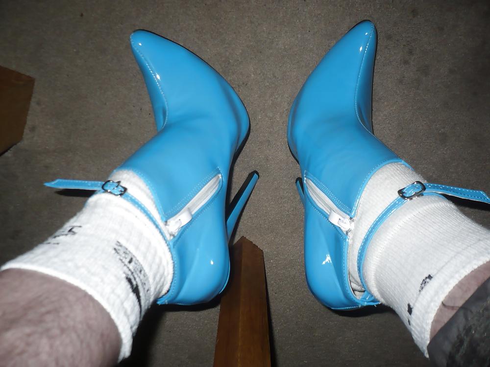 7P 7 inch blue ankle boots with ankle strap