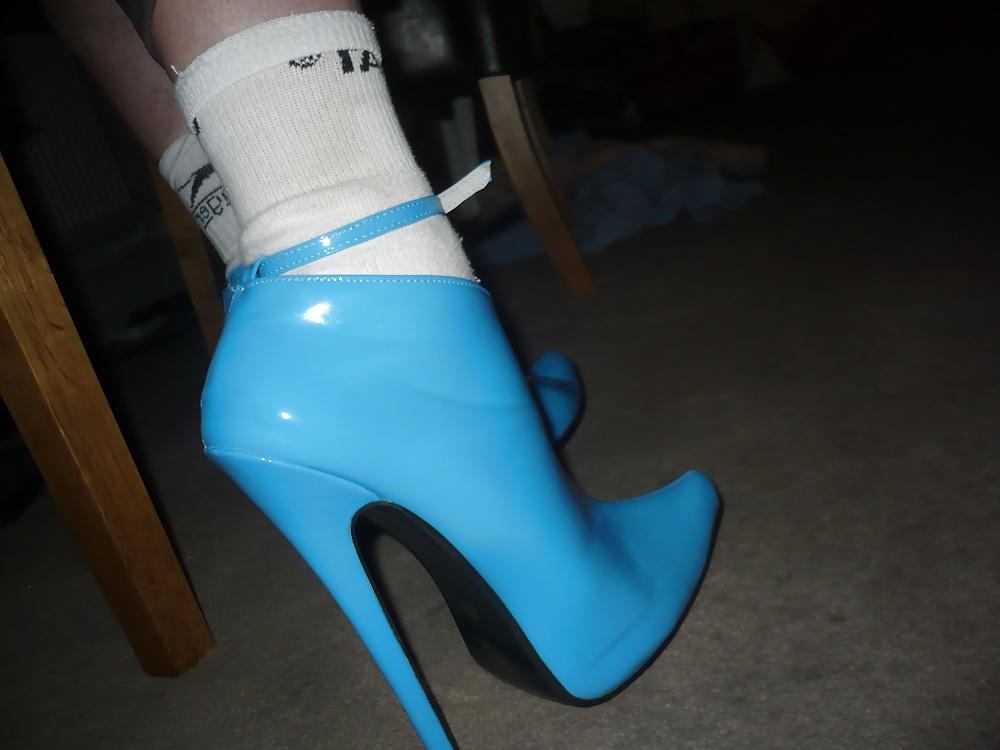 7P 7 inch blue ankle boots with ankle strap