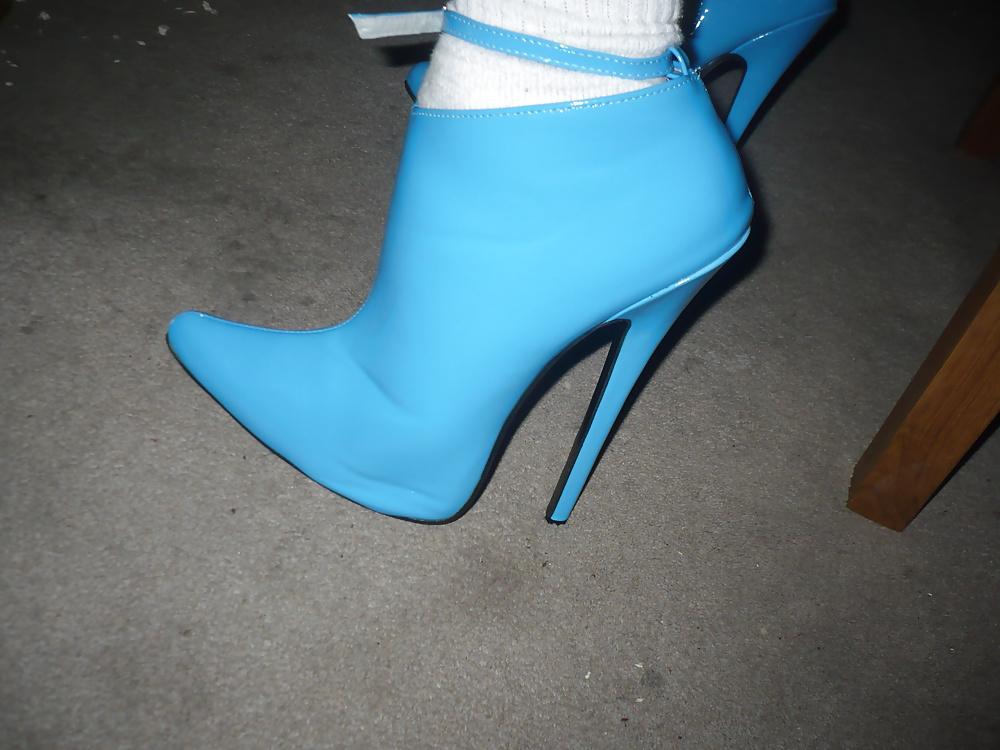 7P 7 inch blue ankle boots with ankle strap