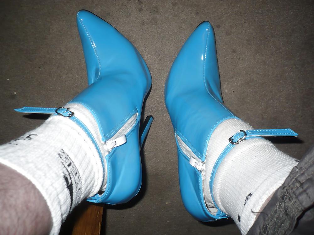 7P 7 inch blue ankle boots with ankle strap