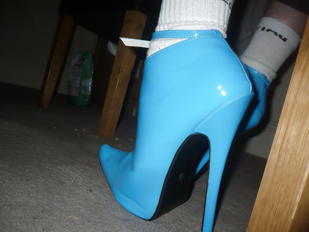 7P 7 inch blue ankle boots with ankle strap