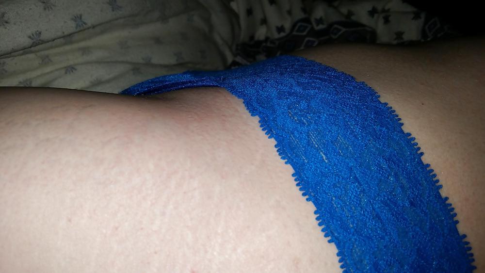 7P My wife in blue thong panties.