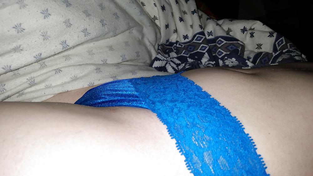 7P My wife in blue thong panties.