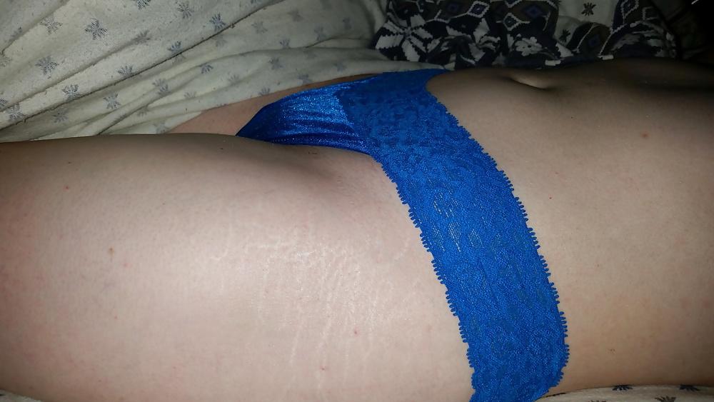 7P My wife in blue thong panties.
