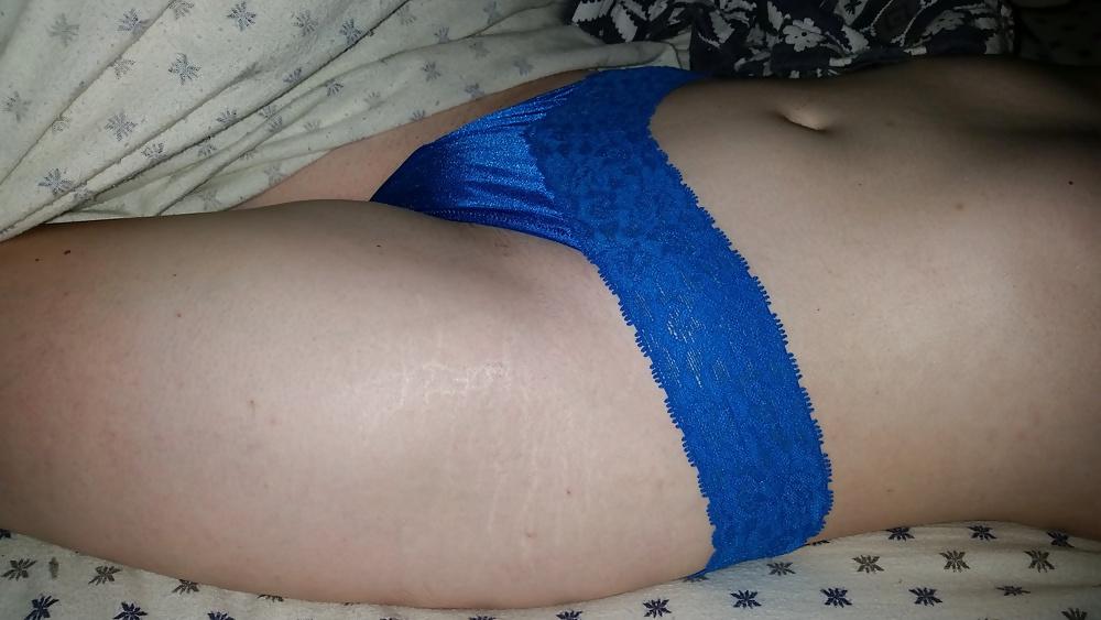 7P My wife in blue thong panties.