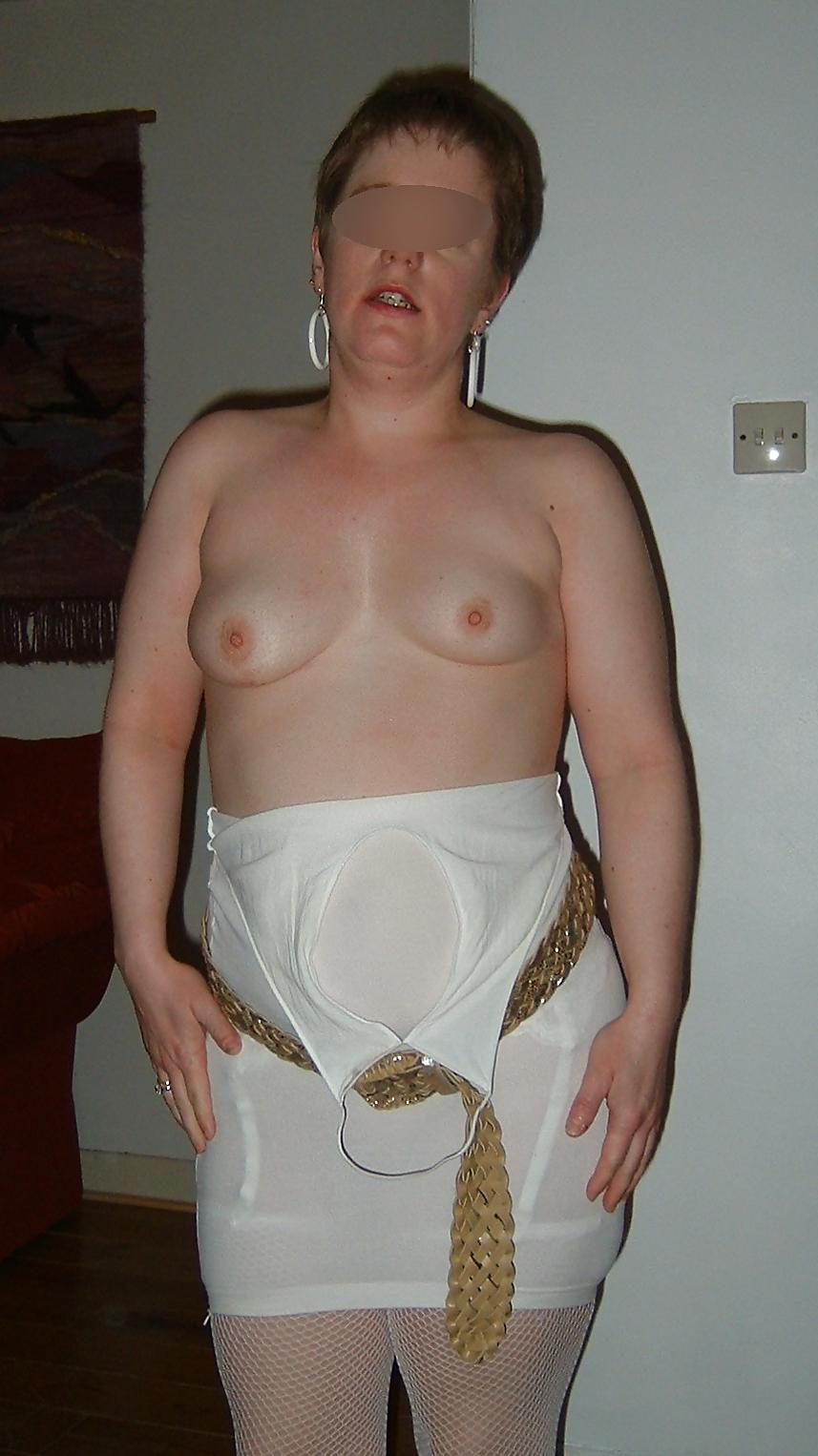 18P Transparent white dress and fishnet stockings