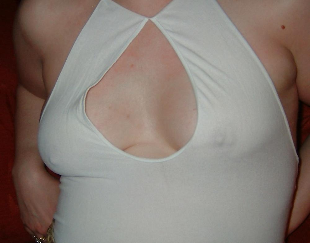 18P Transparent white dress and fishnet stockings